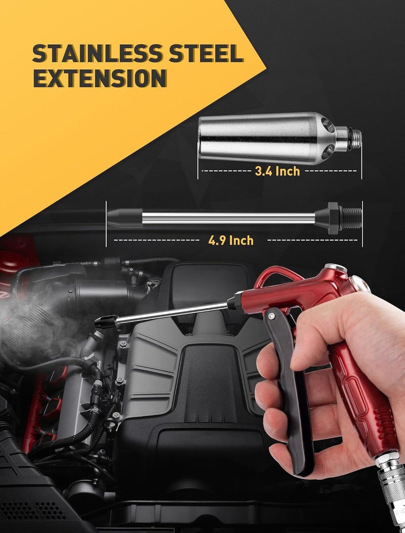 EVOULTES High Volume Air Blow Gun with Powerful Flow Nozzle, Retro Red Air Nozzle Blower Gun with 4.9" Stainless Steel Extension & 1/4'' Standard Quick Plug, Pneumatic Tool for Air Compressor Accessories - Image 3